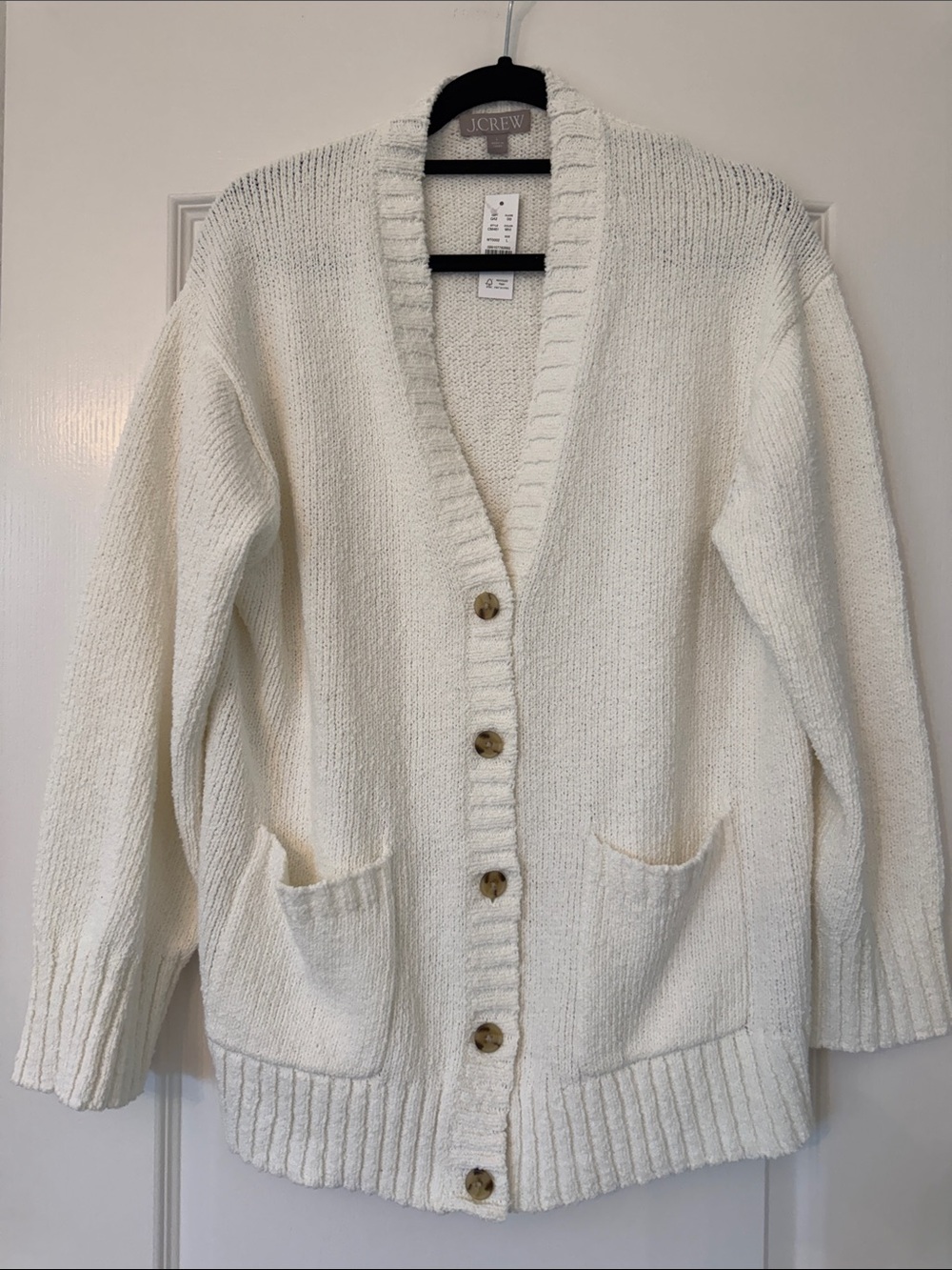 J. Crew Off-White Button-Front Boucle Knit Cardigan